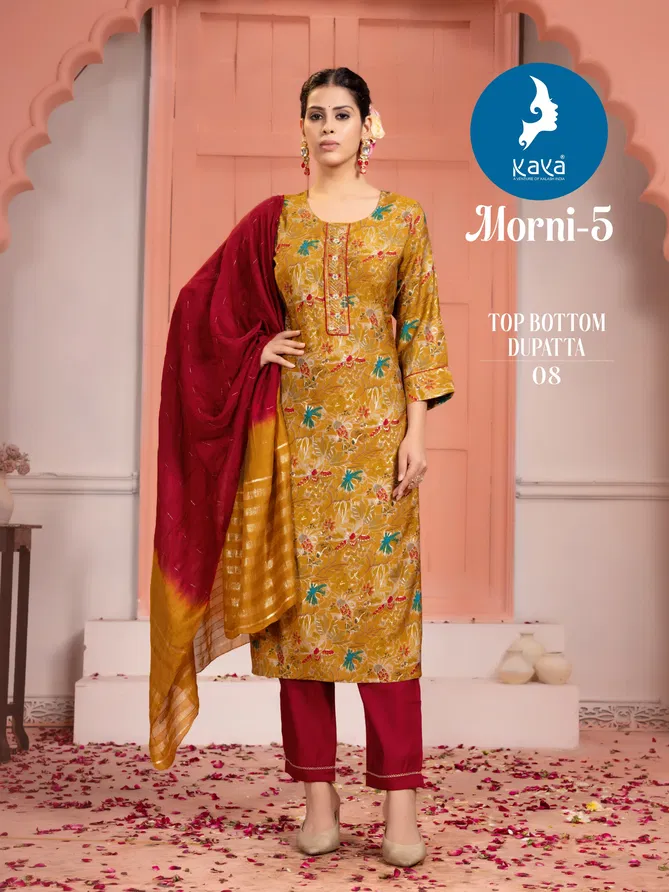 Morni 5 By Kaya Chanderi Foil Printed Kurti With Bottom Dupatta Wholesale Online
